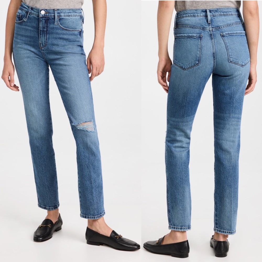 FRAME Le Sylvie Slender Straight Ankle Jeans Lomina Rips Size 25 NEW